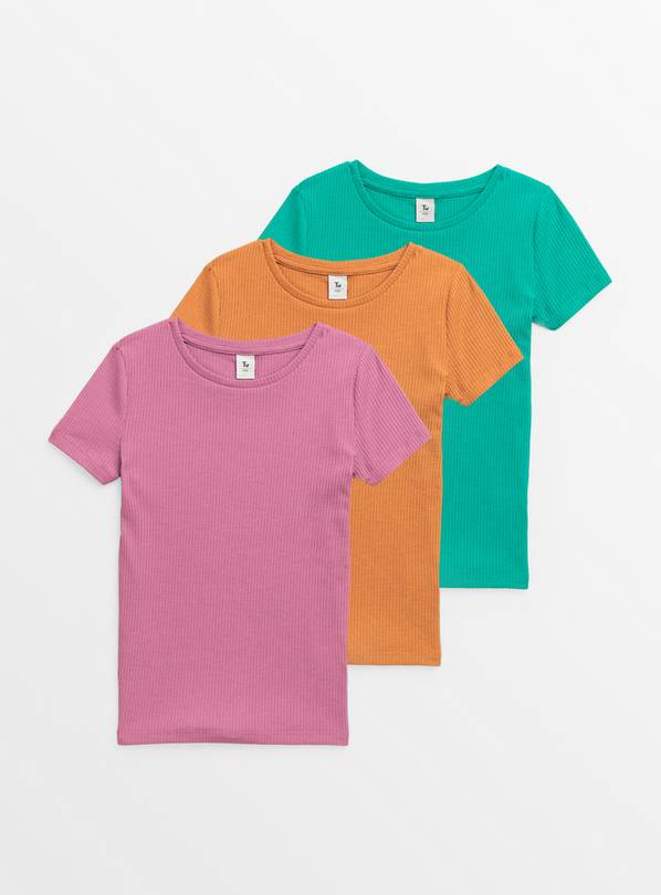Bright Ribbed Short Sleeve T-Shirts 3 Pack 7 years